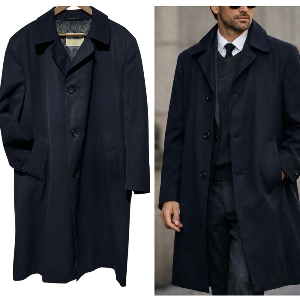 Aquascutum Men’s Wool Trench-Style Coat | Navy | Minimal Tailored Outerwear L/XL